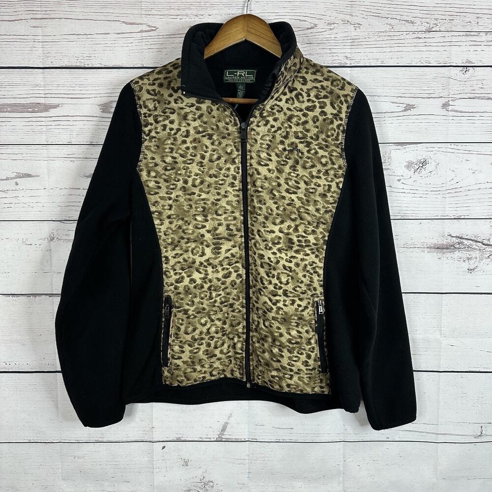 Ralph‎ Lauren LRL Jacket Womens Large Quilted Puffer Brown Black Animal Print